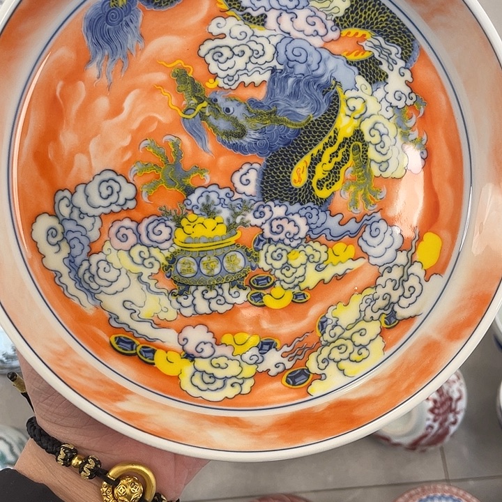 瓷片景德镇粉彩腾龙献宝大壶承