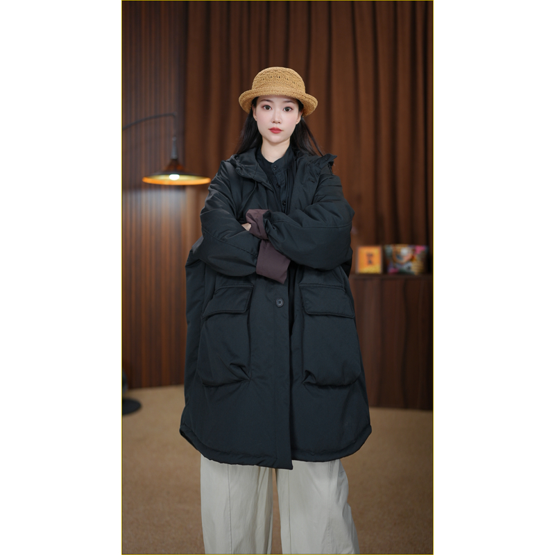 ZHANGJIA 冬季连帽大口袋加厚休闲撞色棉服外套