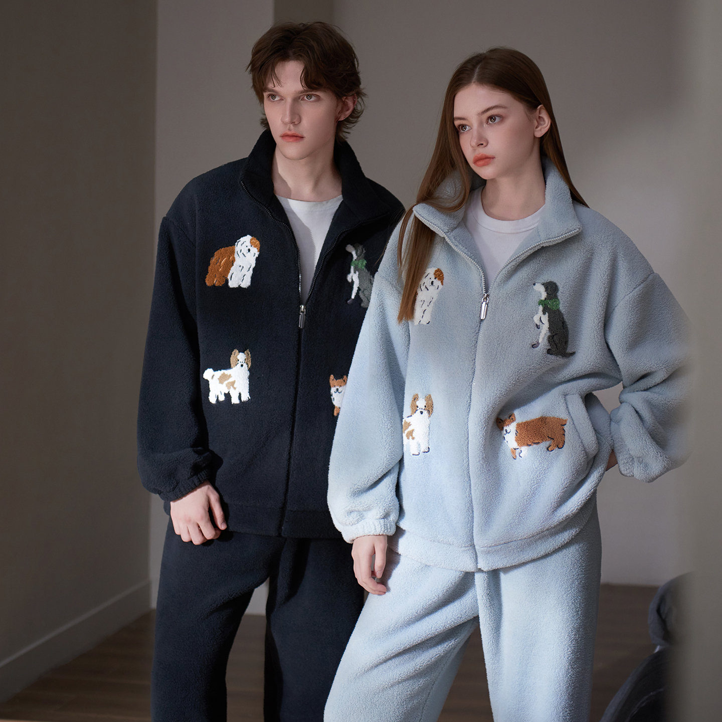 思莉太太情侣睡衣女款2025新款秋冬季加厚加绒男士可爱卡通家居服