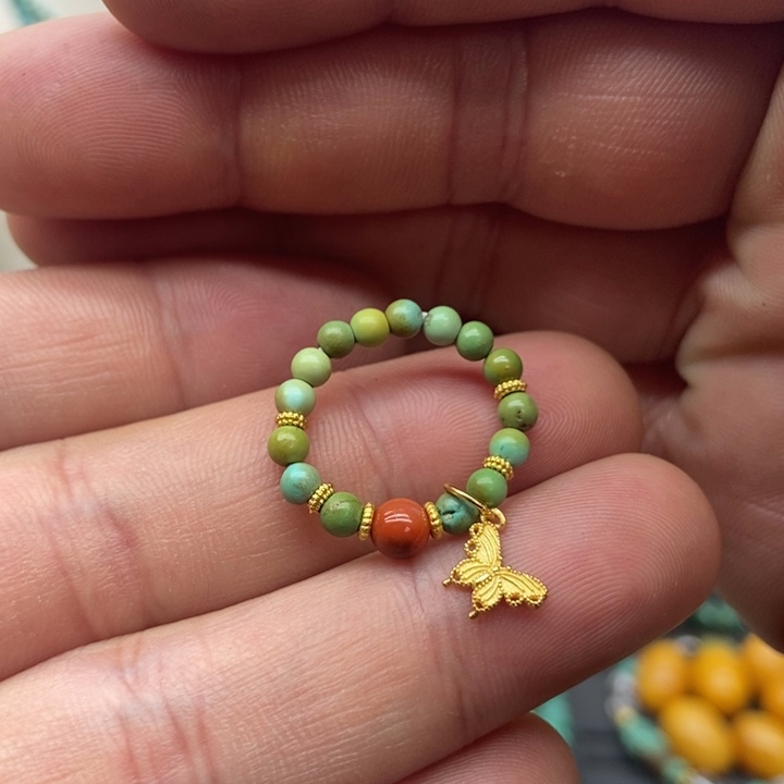 南红玛瑙银S925镀金镶嵌戒指