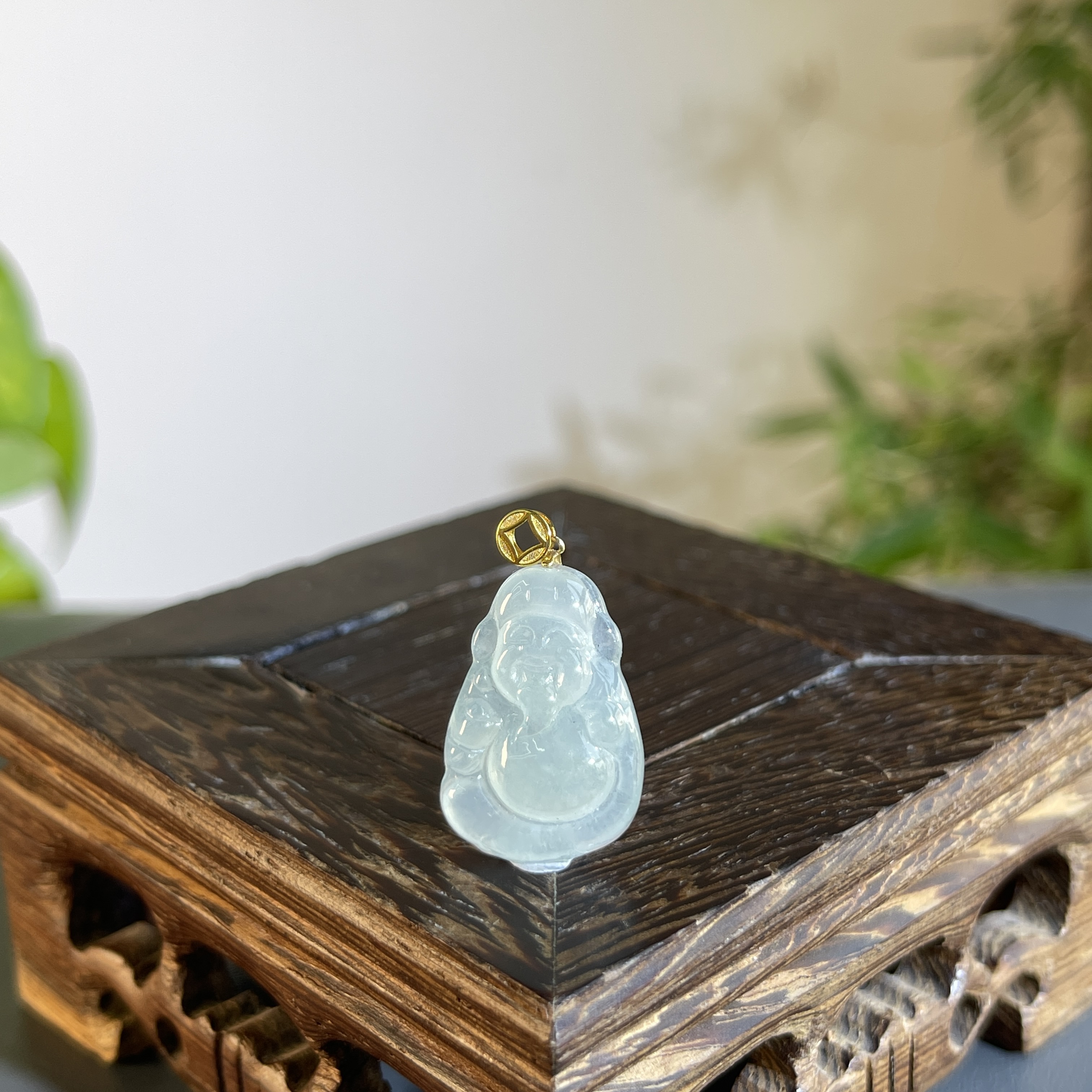 JXW15-28 天然翡翠缅甸A货 18K扣财神爷