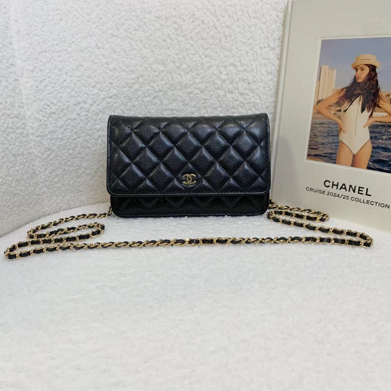 99新 Chanel/香奈儿 壹臻/黑金荔枝牛woc 21年 芯片 65088030