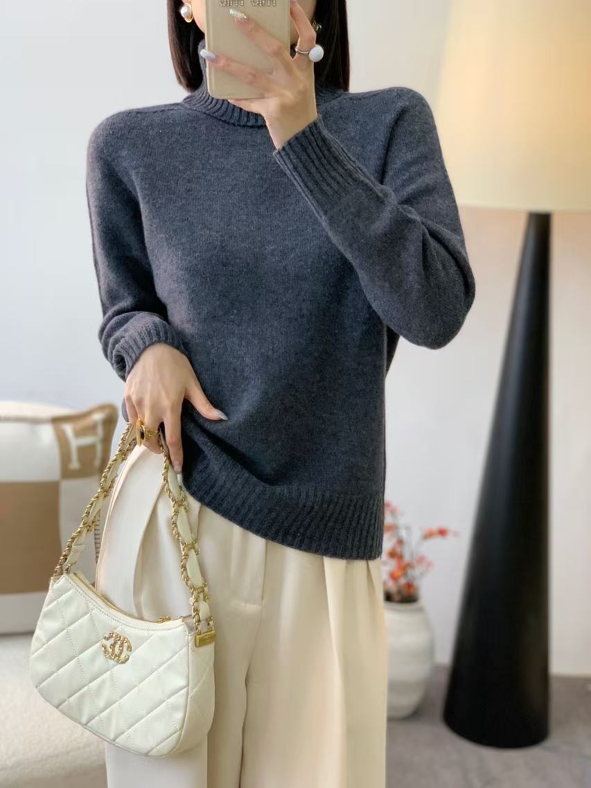 加厚毛衣高翻领100%纯羊毛打底宽松大码保暖上衣女