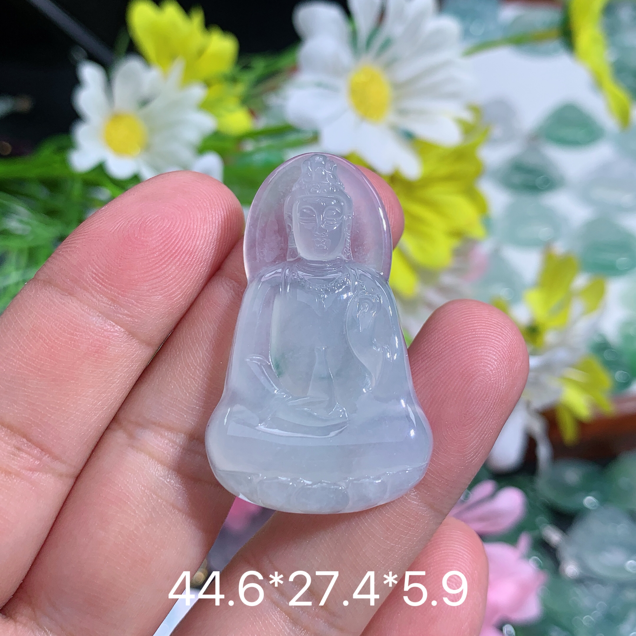 缅甸天然翡翠A货冰种飘花素衣观音吊坠刘百搭精致女士时尚精美玉