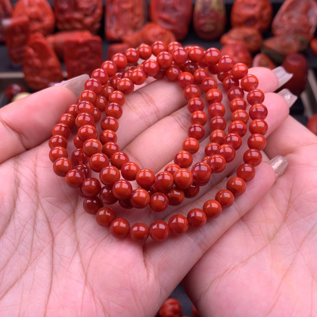 南红玛瑙南红川料原矿佛珠6.4mm未镶嵌