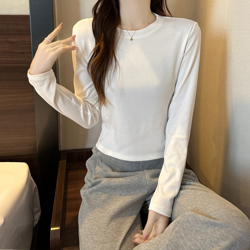 【小个子专属】2025新款打底衫显瘦春秋长袖白色百搭修身圆领打底衫
