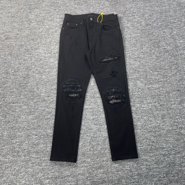 6710/AMIRI 黑色破洞做旧拼接设计紧身牛仔长裤/33码/99新