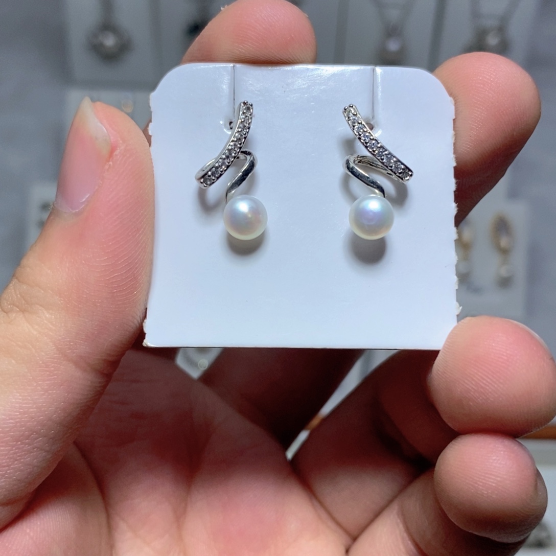 耳饰银S925镶嵌淡水珍珠