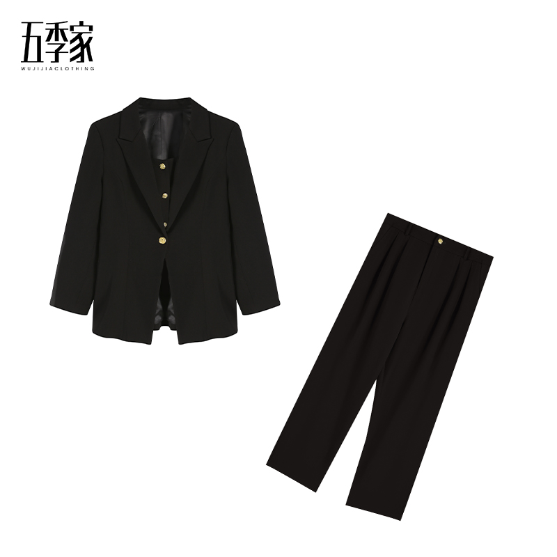 橘子-秋冬新款五季家大码假两件西装外套上衣西装裤两件套ZL37049