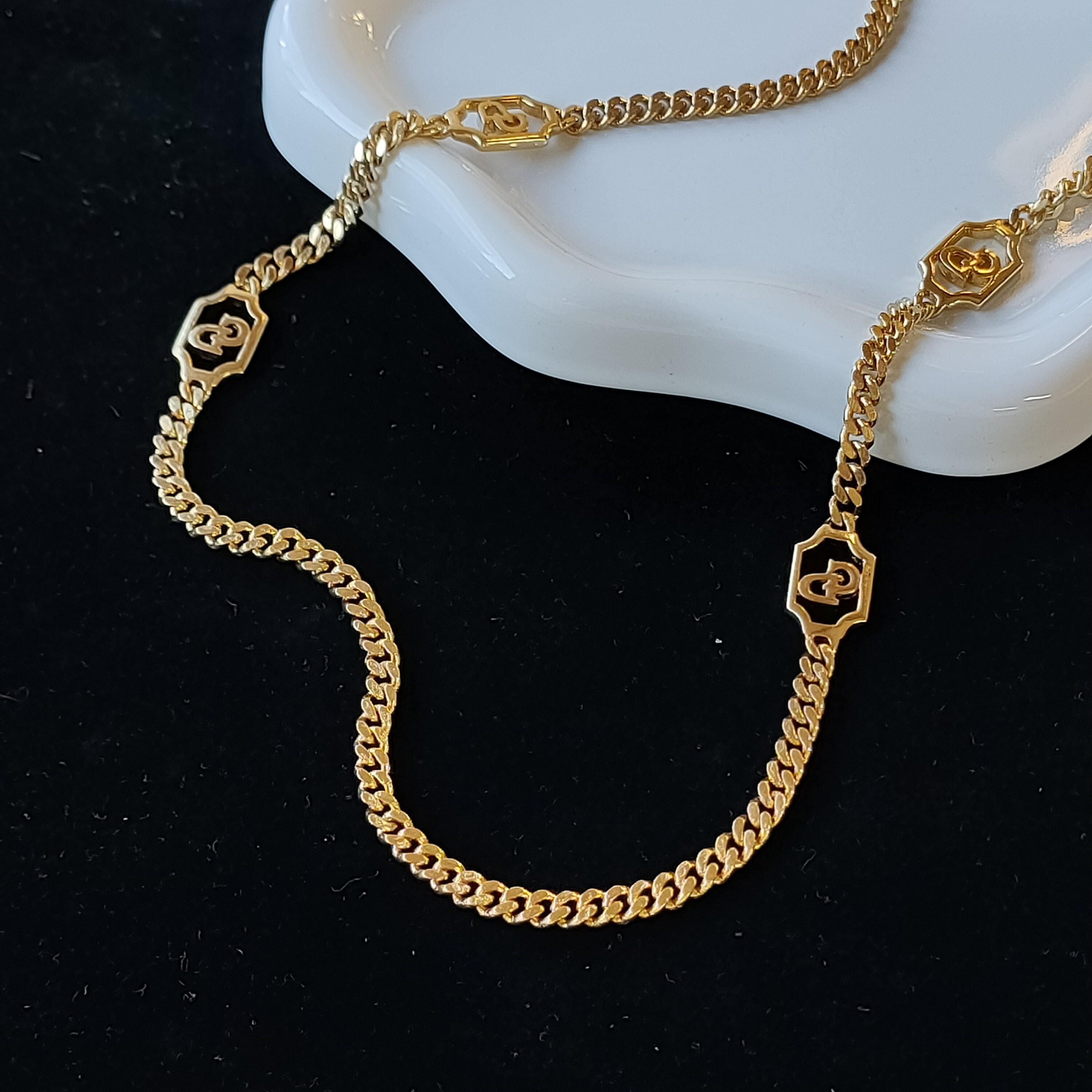 95新 DIOR/迪奥 Azul-中古金色CD古巴长项链毛衣链48880