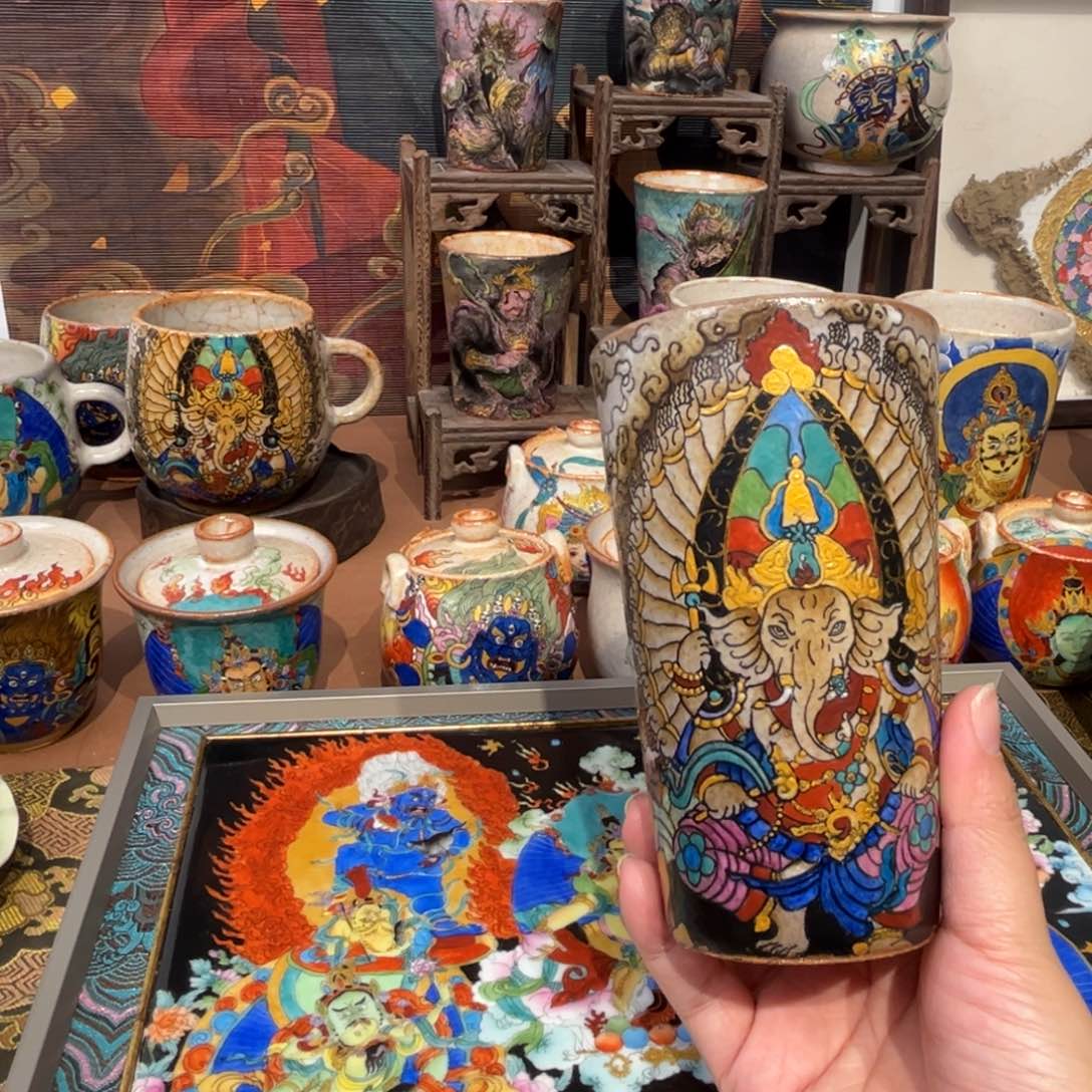 手工手绘象财财茶杯