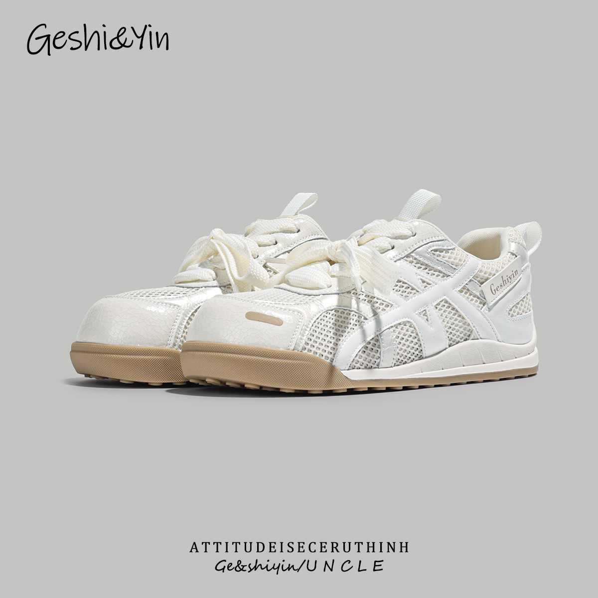 歌诗茵真皮慢跑鞋女2026年新款夏季网面透气休闲鞋百搭运动阿甘鞋