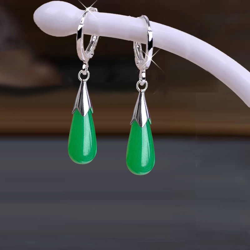 天然玉髓翠绿耳环S925银不过敏耳坠简约时尚2026年新款耳饰品