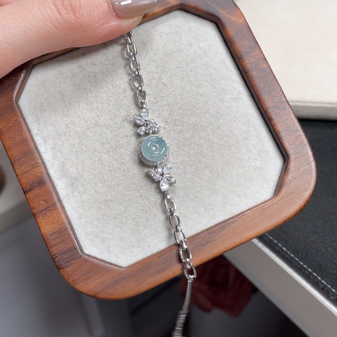 翡翠手链银S925镶嵌7369