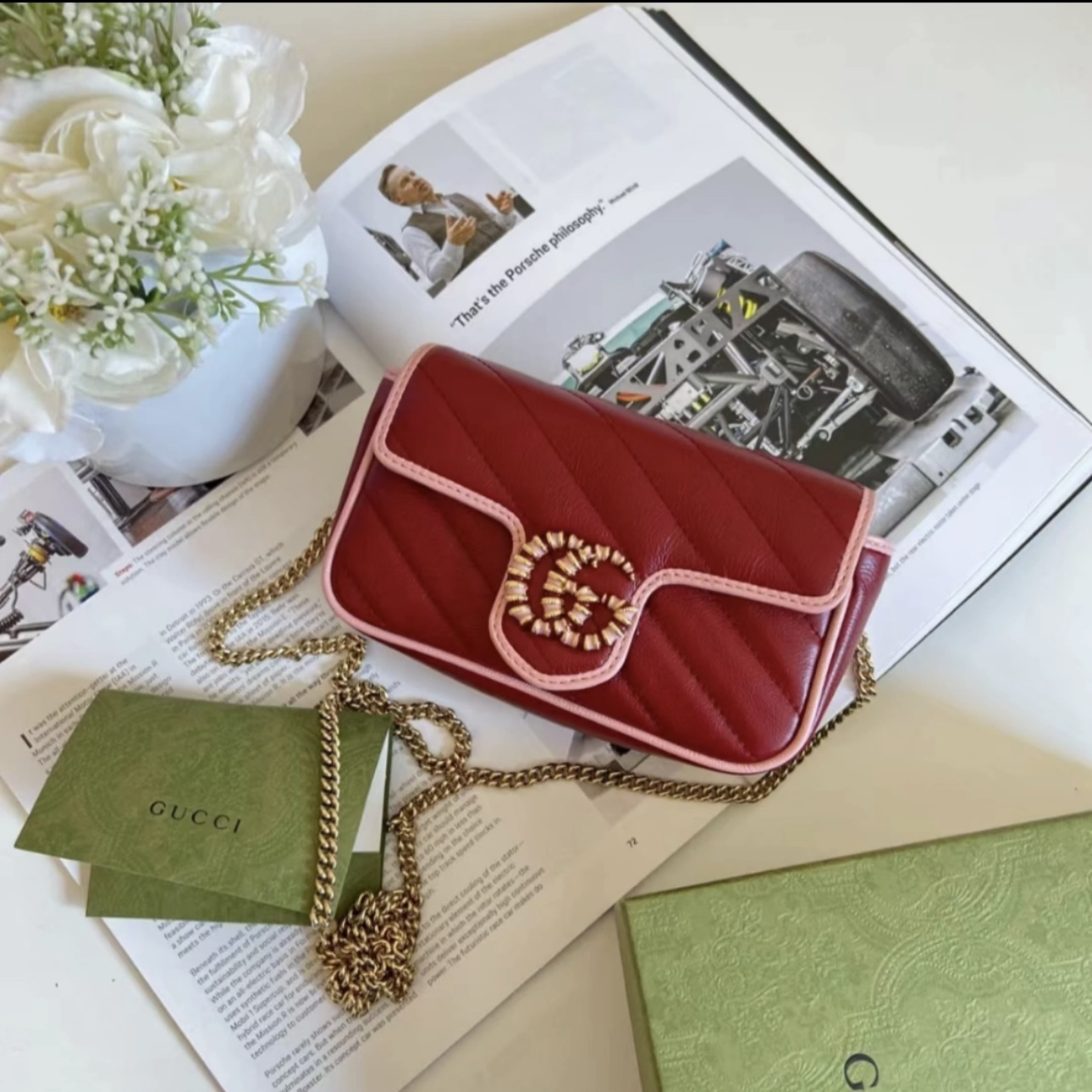 95新 GUCCI/古驰 Gucci古驰红色珐琅扣马蒙25030130-03