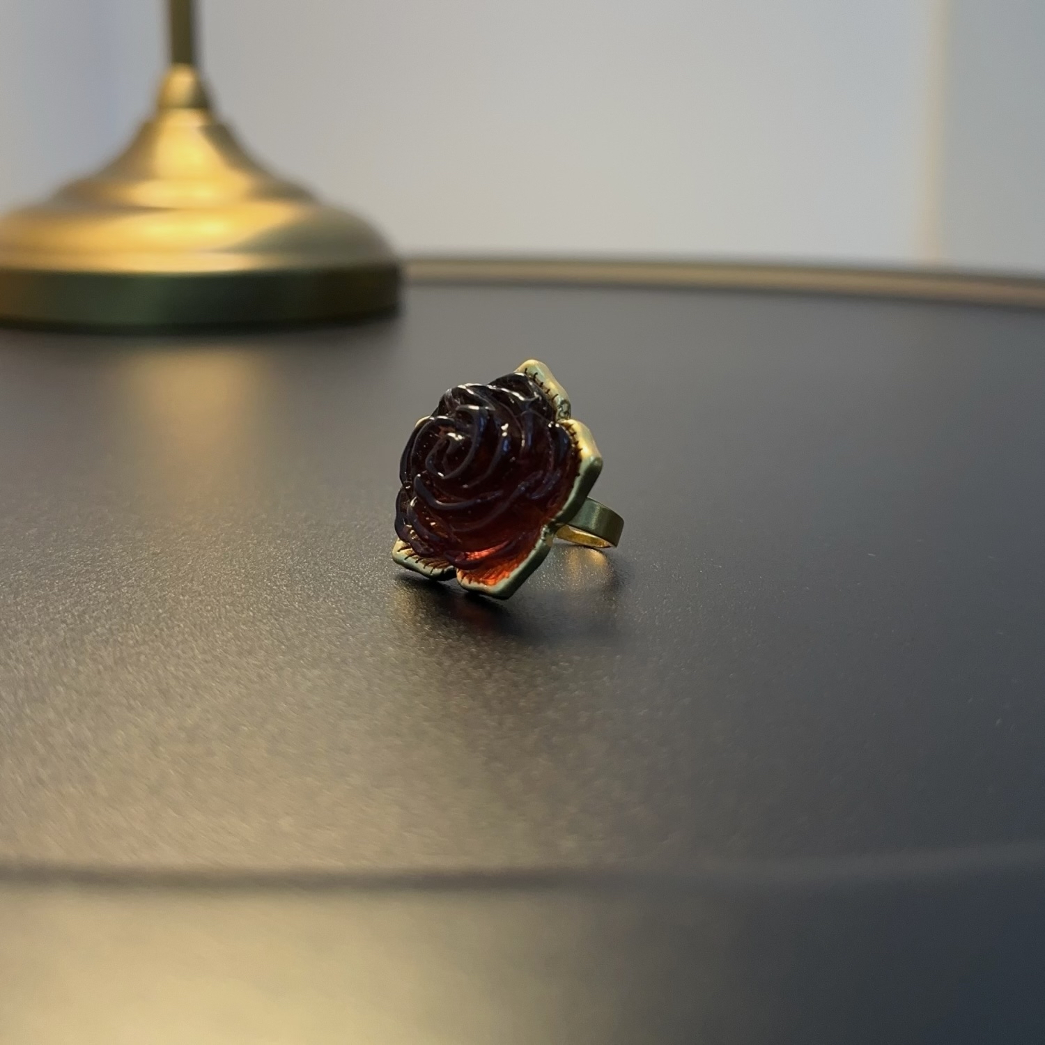 钛钢琉璃戒指 vintage花朵戒指开口可调节玫红紫琉璃RICug 0231