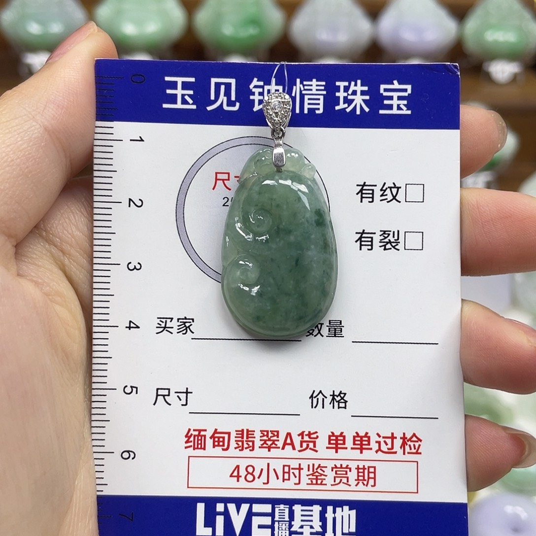 翡翠银S925镶嵌颈饰如意