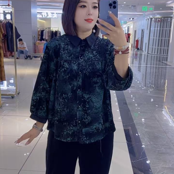 8836中老年时尚大码上衣宽松洋气显瘦时尚妈妈装