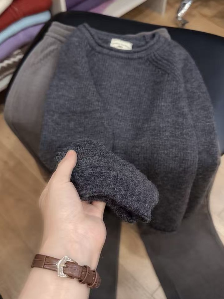 【反季毛衣】七言家  麻灰色卷边插肩袖套头毛衣