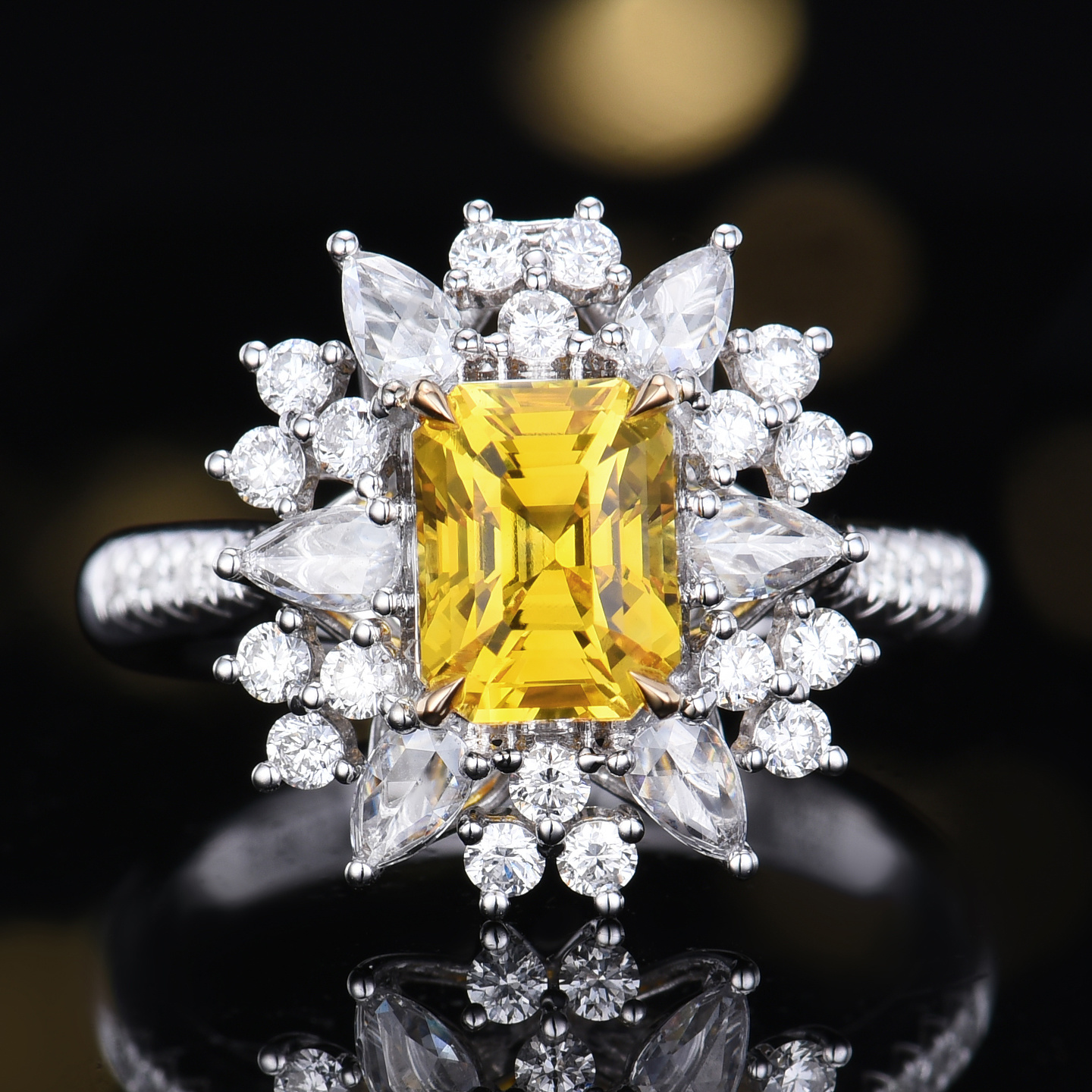 仙气小金砖 主石2.06克拉 斯里兰卡天然黄蓝宝戒指