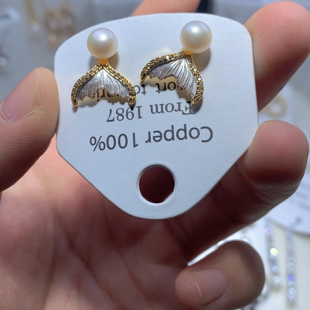 耳饰银S925镶嵌淡水珍珠