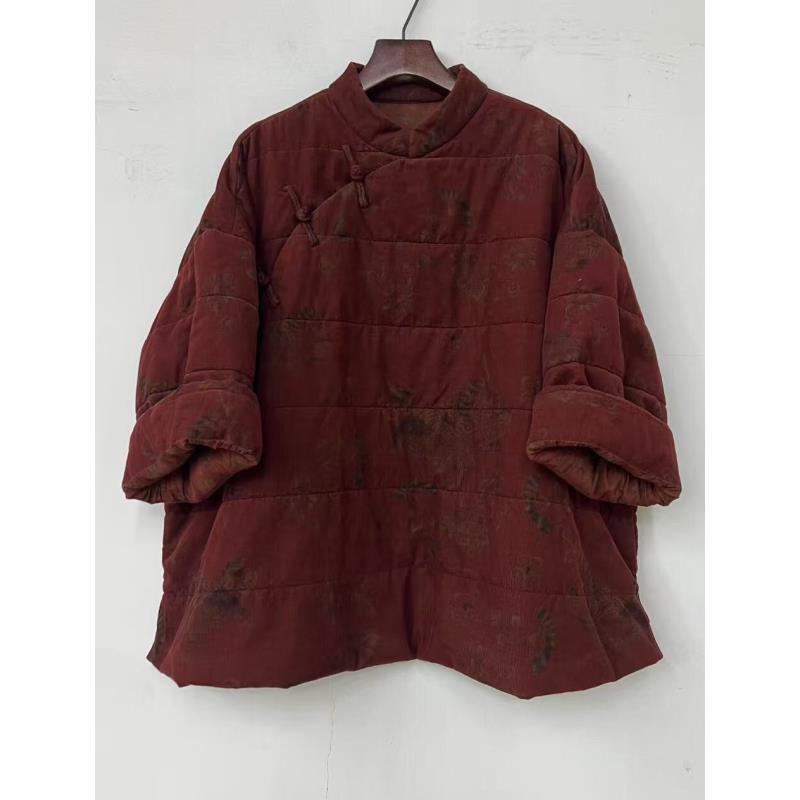 衣秋白-立领斜襟盘口套头宽松花色棉服351087（长67胸围148）