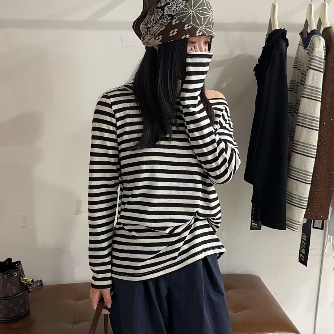 长袖条纹T恤显瘦针织