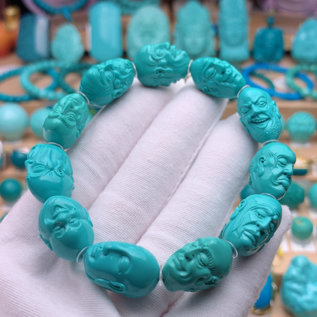 未镶嵌绿松石珠宝奇石双面罗汉手串