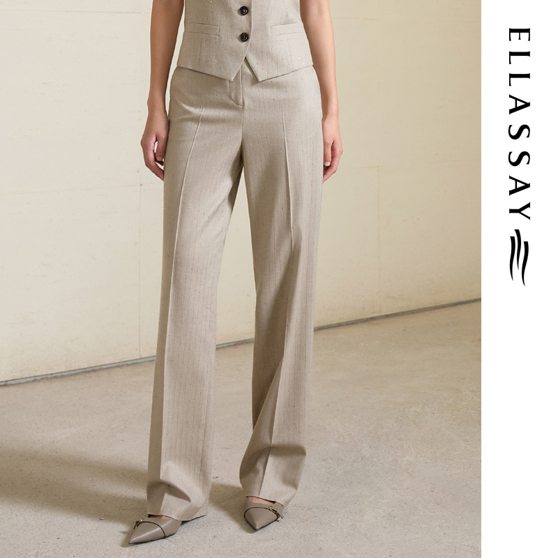 ELLASSAY歌力思2025秋季新款经典气质亚麻色休闲裤女EWF363K00700