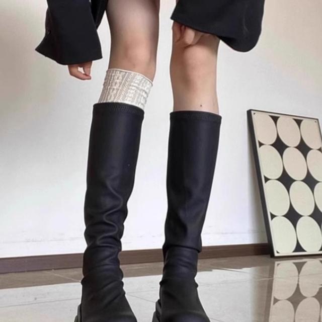 显腿长！今年流行瘦瘦靴2025小个子黑色厚底不过膝长骑士靴靴子