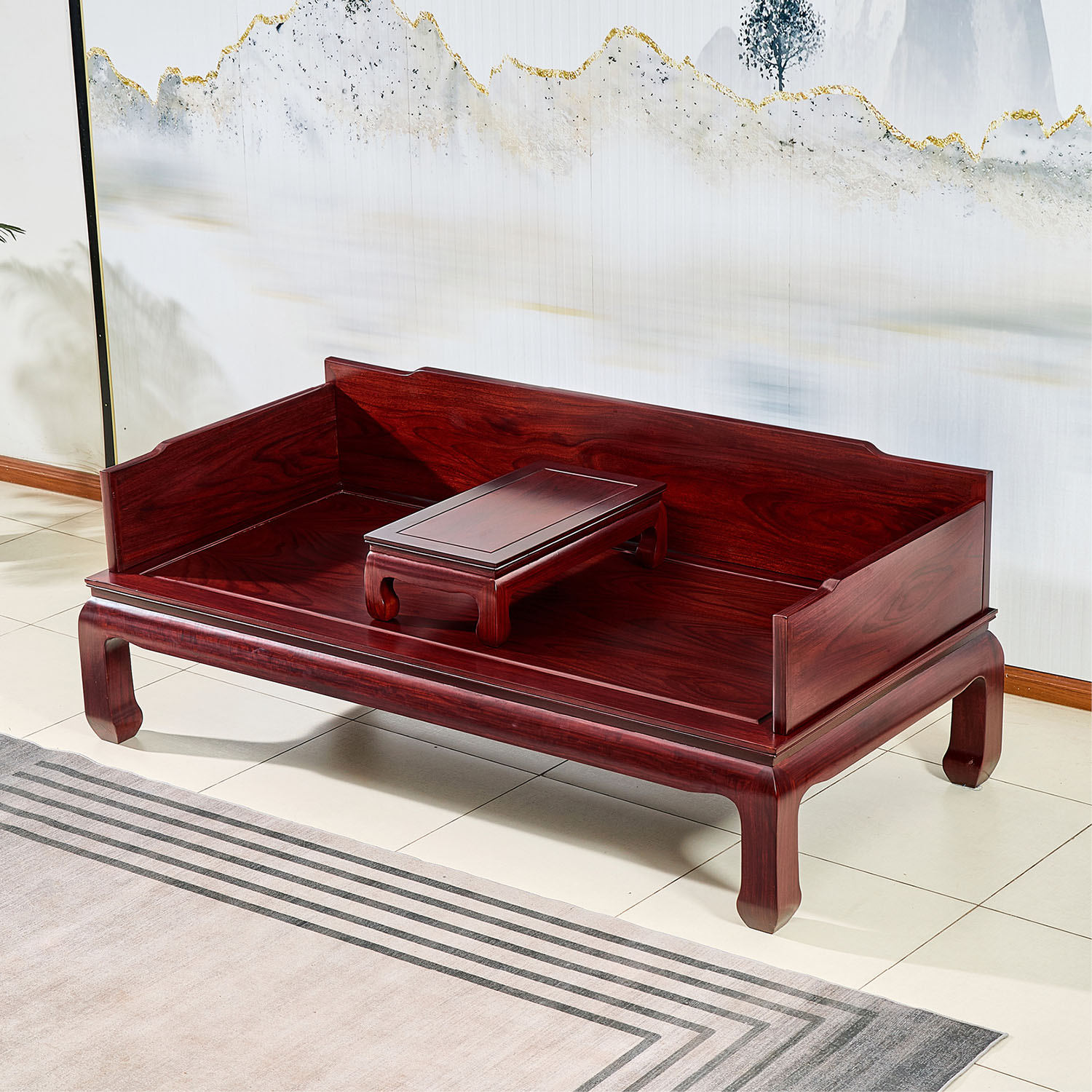 酸枝木素面三围独板加厚罗汉床