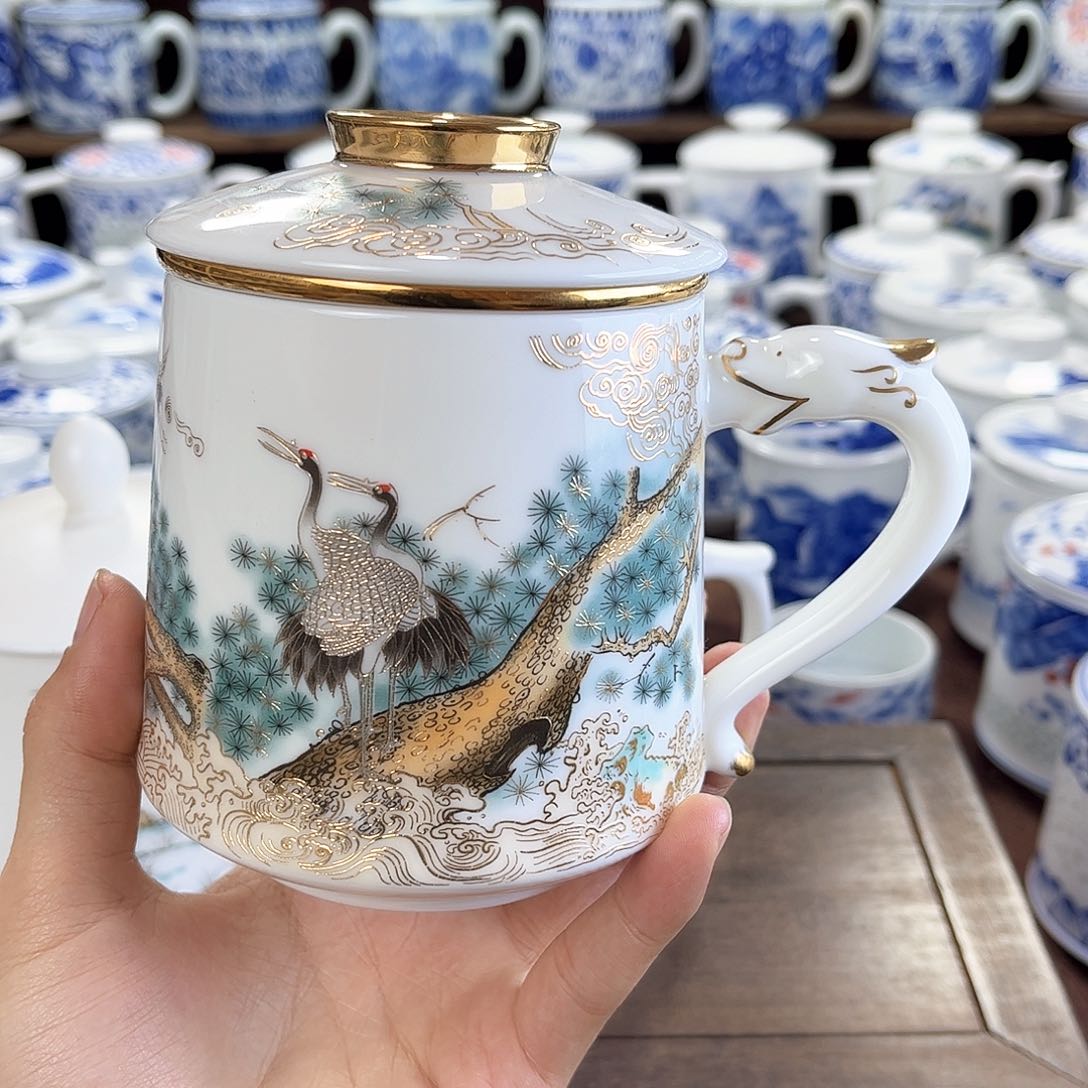 景德镇陶瓷马克杯带盖过滤