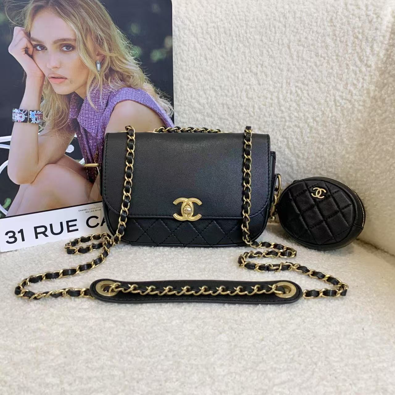 95新 Chanel/香奈儿 壹臻中古/28开 黑金二合一邮差包/67413421