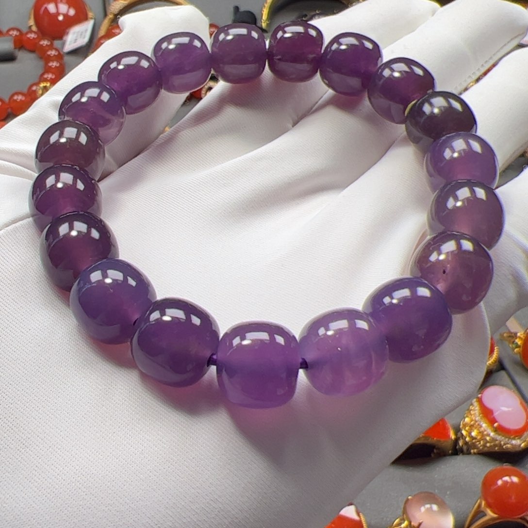 玛瑙/玉髓天然原矿精品单圈冰紫2未镶嵌花*～