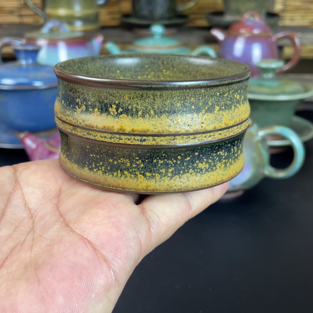 瓷片钧瓷竹节杯手工