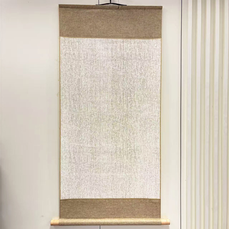 水墨景甄选[绢纹麻布]50*90cm半生半熟锦绫装裱空白卷轴