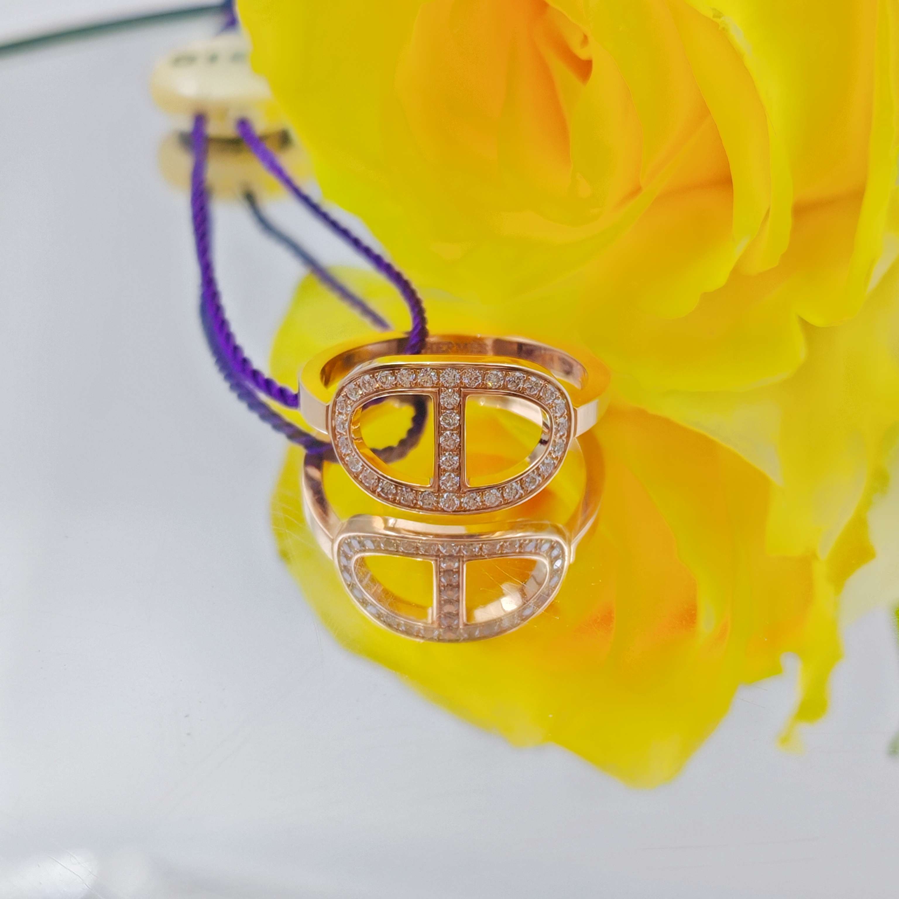 99新 Hermes/爱马仕 爱马仕 猪鼻子钻戒/18k玫瑰金/#54 WM