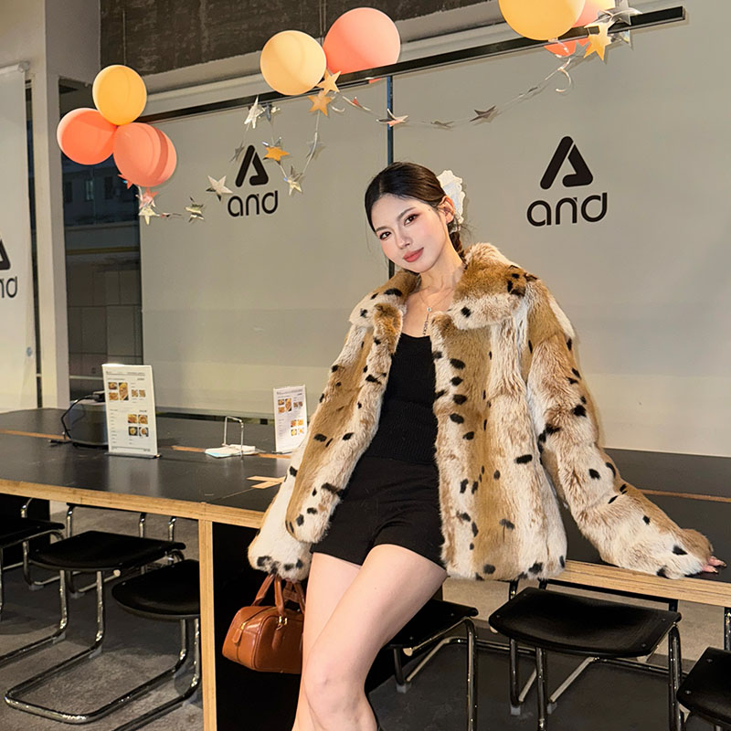 反季清仓 摩登调调 安哥拉兔毛豹纹翻领时尚复古短款毛毛外套女
