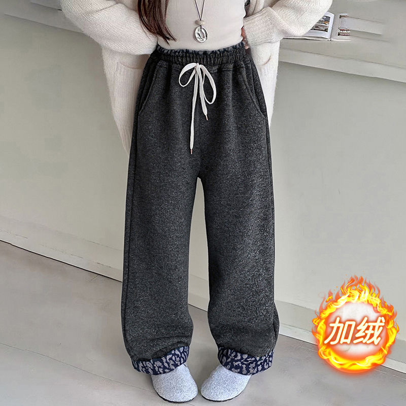 【600克加厚奥丽绒】女童羊绒厚宽松阔脚裤直筒翻遍韩版百搭保暖裤