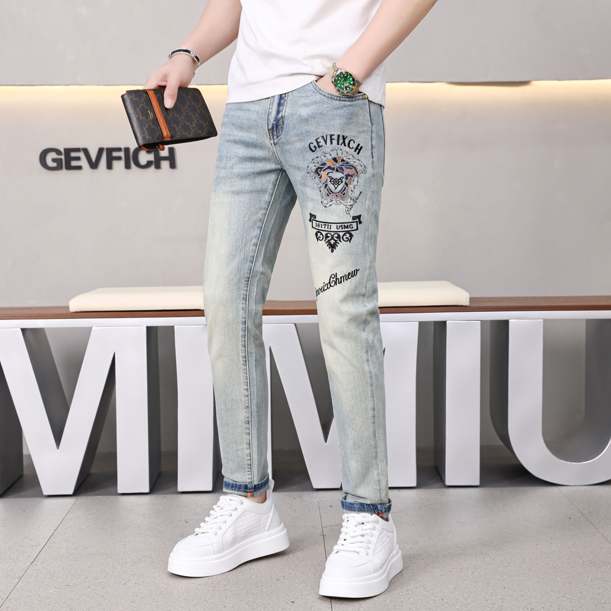 欧版轻奢男士牛仔裤夏季修身显瘦弹力时尚百搭长裤