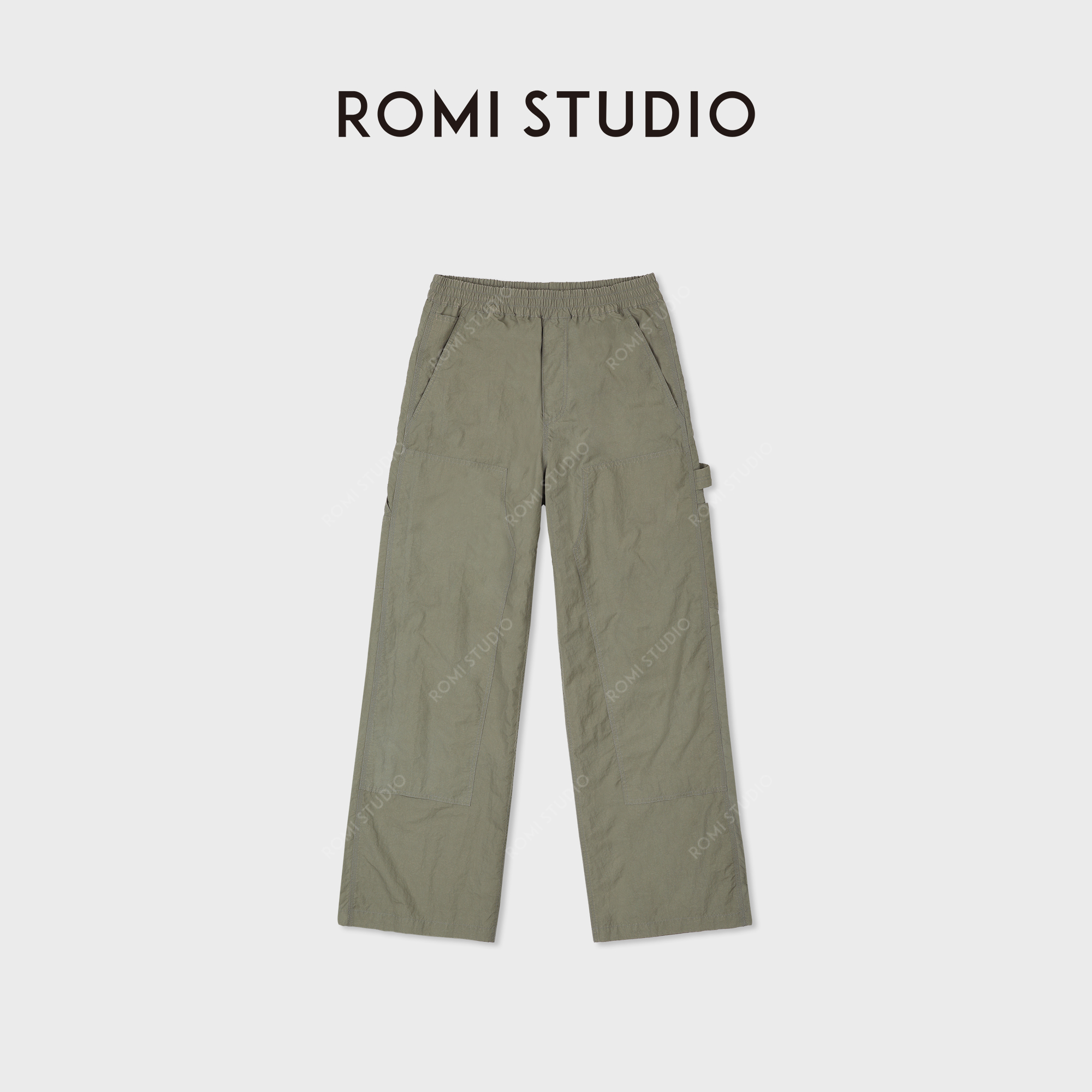 ROMI STUDIO珠帆格肌理洗褪复古松紧腰直筒工装休闲裤 RWDSXY1586