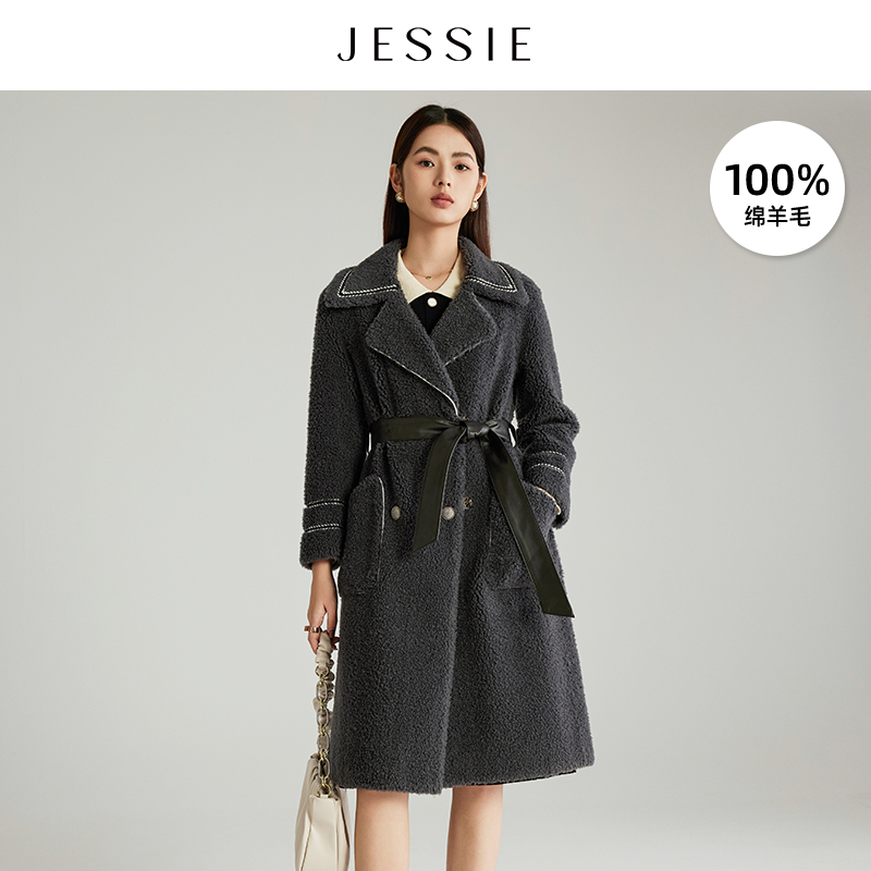 【刘校长专属】JESSIE羊毛大衣女秋冬气质高级感灰色中长款毛呢外套