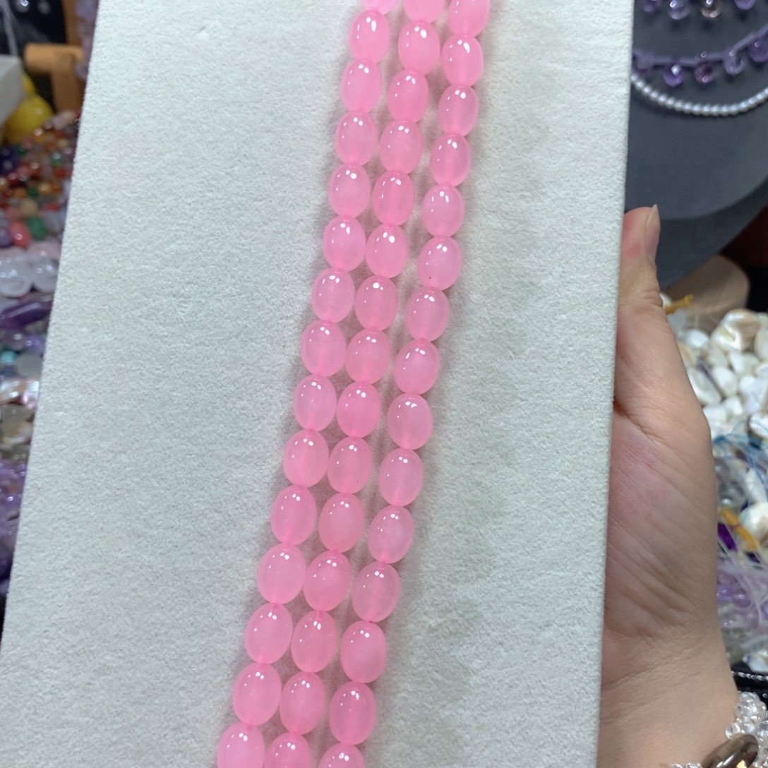 玛瑙/玉髓未镶嵌珠宝半成品粉玉髓土豆一条卡10mm