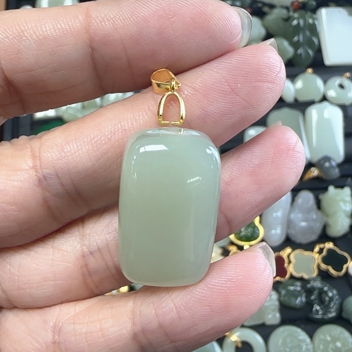 和田玉银S925镶嵌吊坠(不含链)兰*