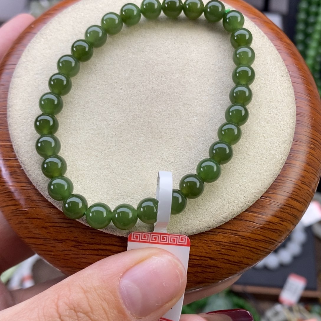 和田玉手串未镶嵌蹦****子碧玉卡6