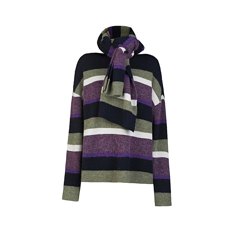 sdeer圣迪奥女装25年新品撞色条纹围巾两件套针织衫S25483541