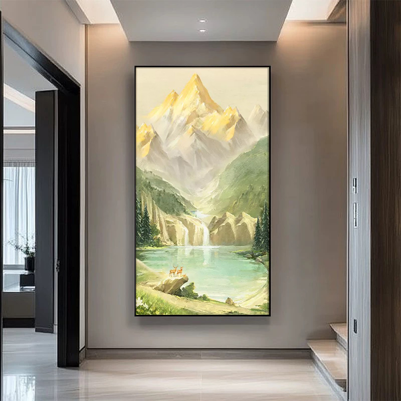 《山水聚财》纯手绘油画简约风景入户玄关挂画客厅沙发背景装饰画