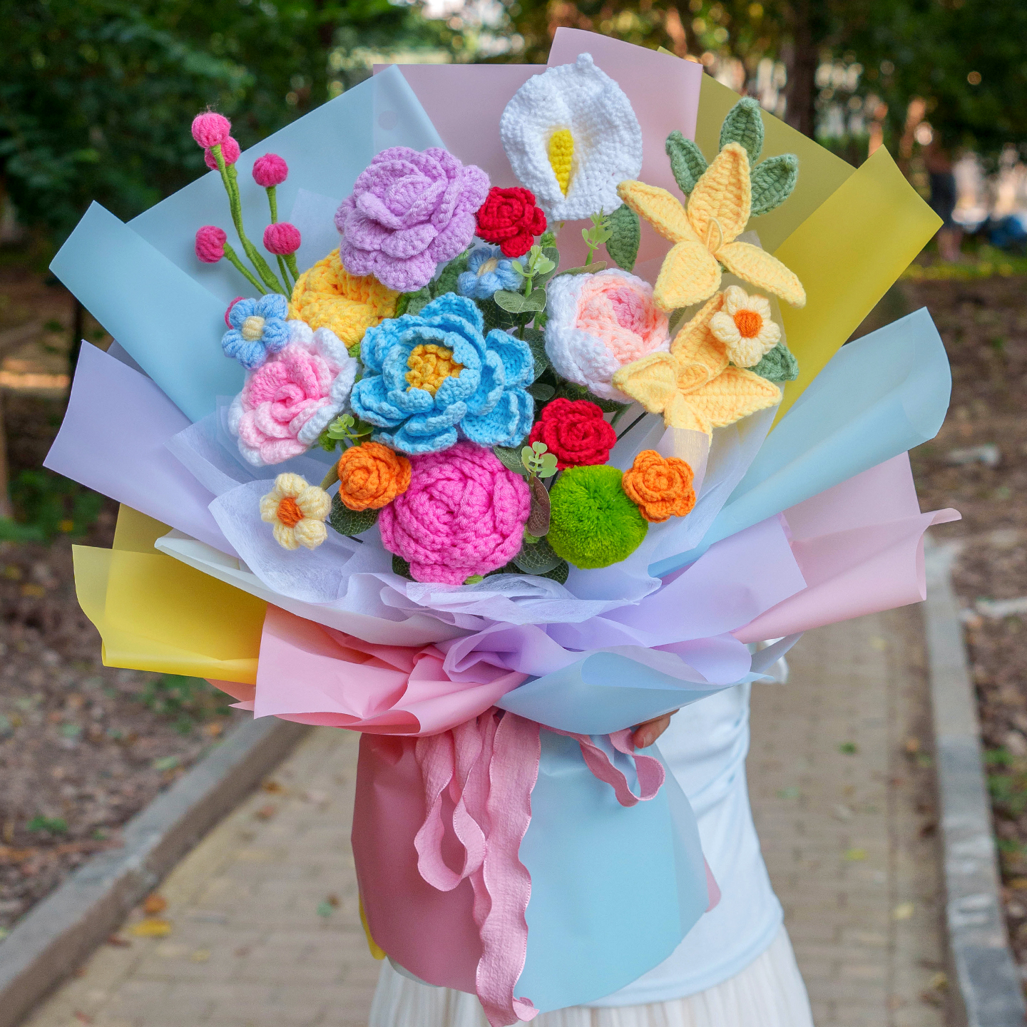 2026多巴胺玫瑰假花大送闺蜜姐妹情人节手工针织新年礼物送女朋友