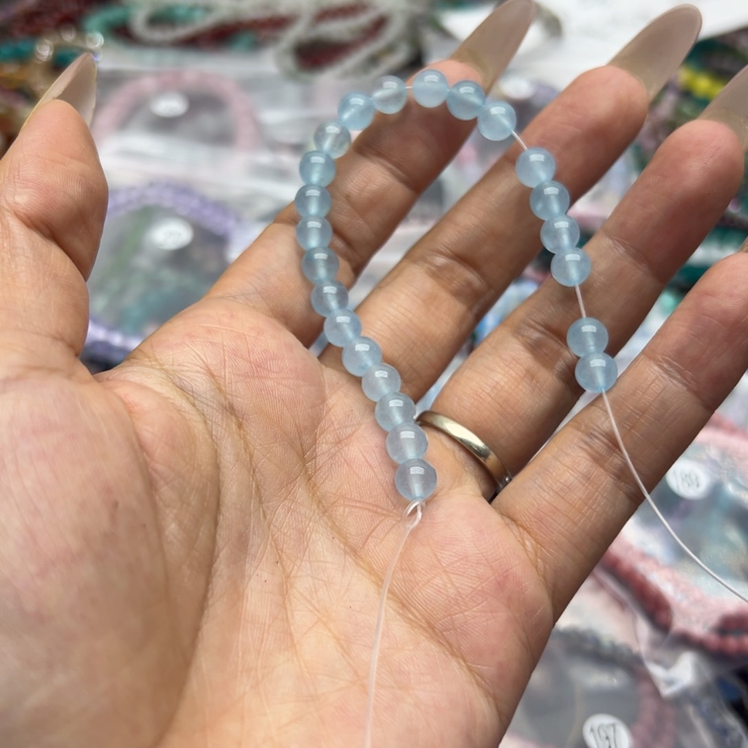 烟晶手链未镶嵌海蓝宝卡六