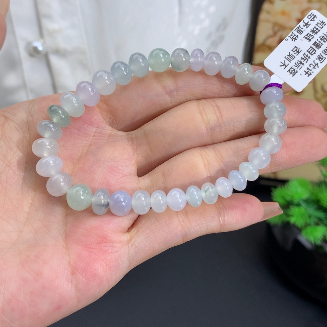 未镶嵌手链翡翠卡6.3-8冰胶马卡龙鼓珠手串
